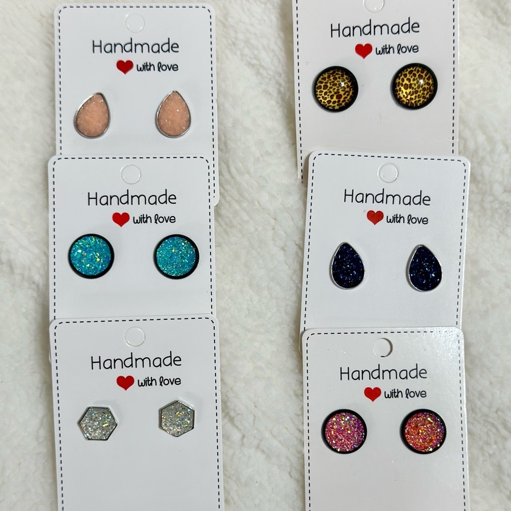 Faux Druzy Stud Earrings 6-pair Bundle
